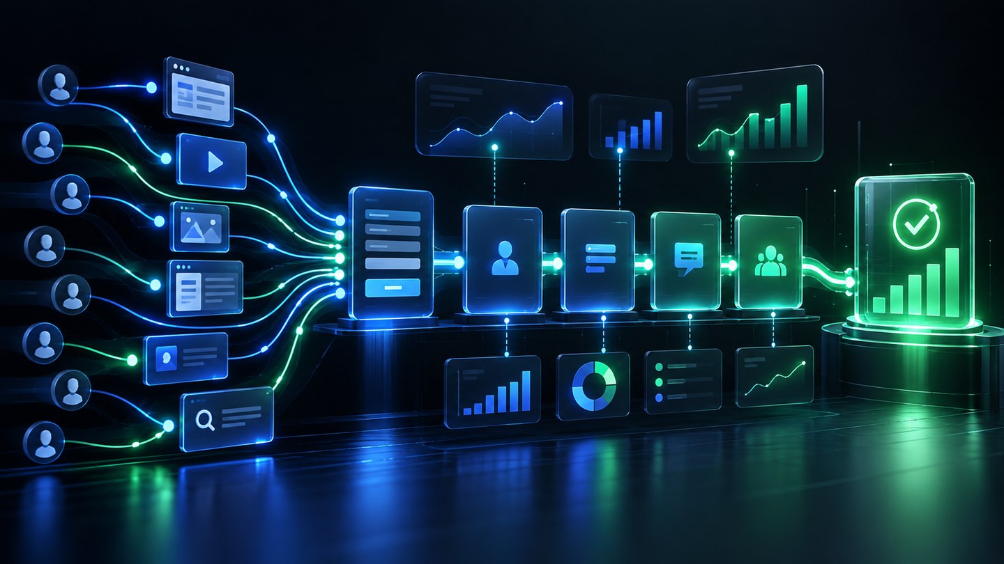B2B marketing attribution for long sales cycles shown as campaign and CRM touchpoints converging into verified revenue
