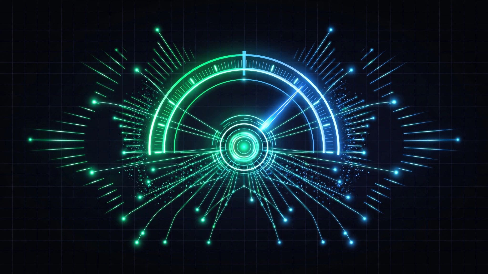 Neon domain authority meter gauge with radiating backlink signals