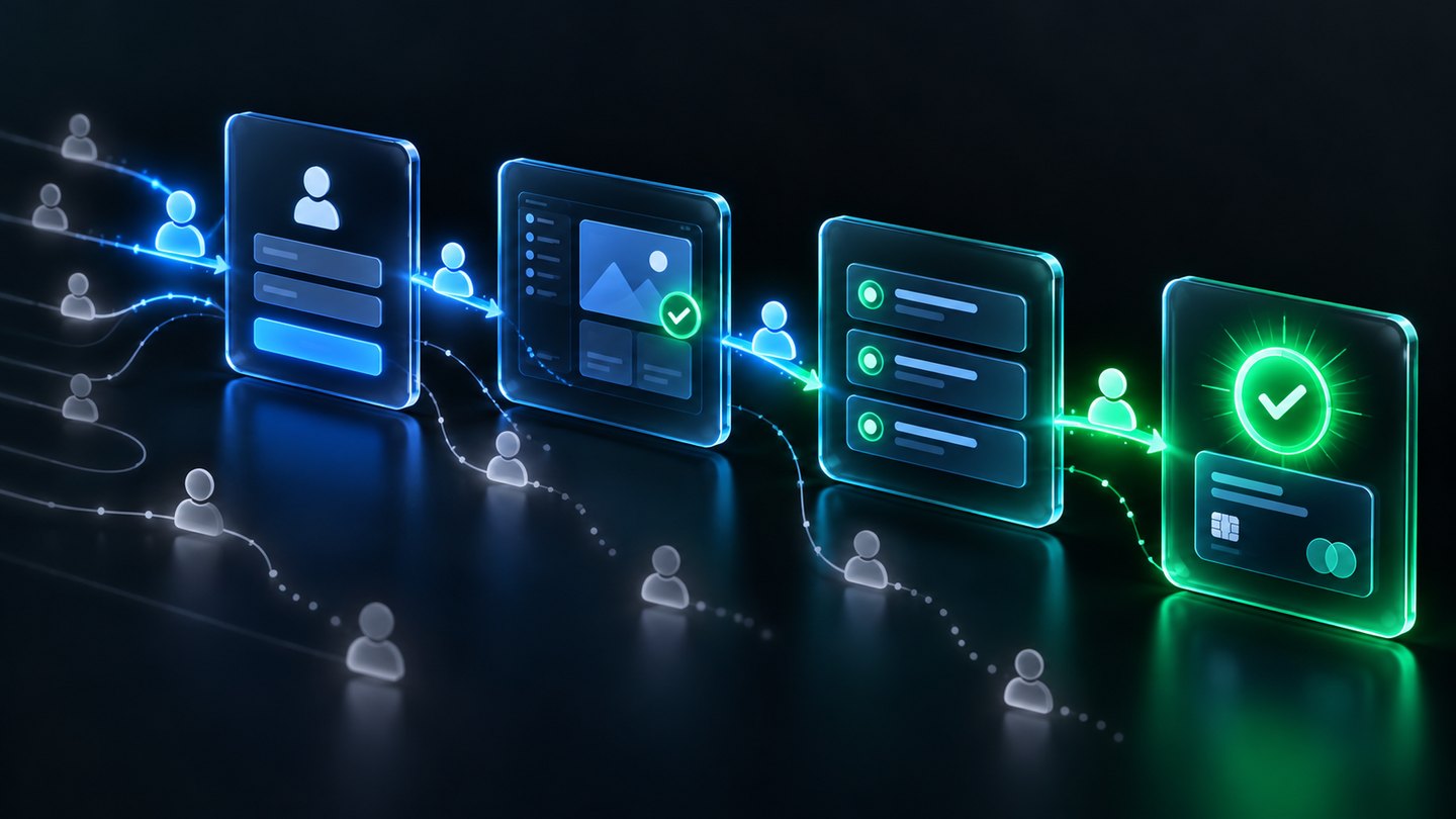 SaaS free trial conversion audit illustration showing signup, activation, repeated value and a verified paid subscription